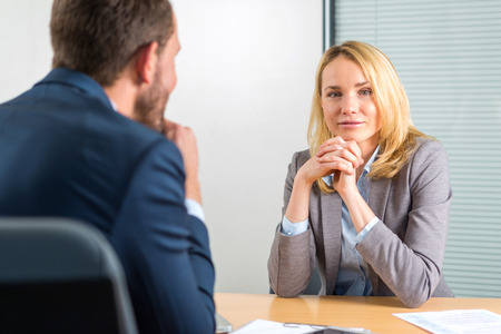 View of a Young attractive woman during job interviewの写真素材