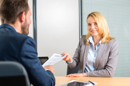 View of a Young attractive woman during job interviewの写真素材