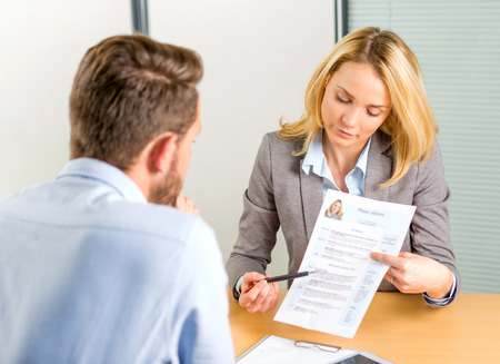 View of a Young attractive woman during job interviewの写真素材