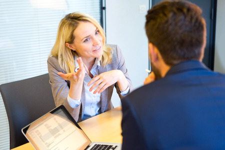 View of a Young attractive woman during job interviewの写真素材