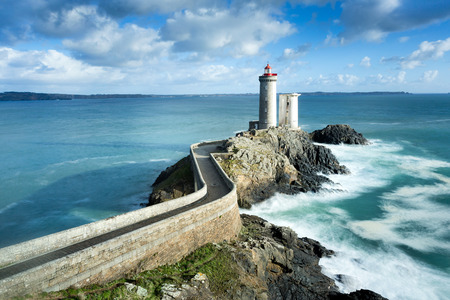 View of the Phare du petit minou in Plouzane, Brittany, Franceの写真素材