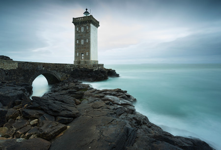 View of the Lighthouse of Pointe de Kermovan in Le Conquet, Brittany, Franceの写真素材