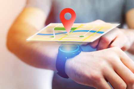 Concept view of localization on a map with a smartwatch
