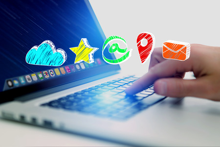 View of a Hand drawn business kit appalication on a futuristic interface - Technology interfaceの写真素材