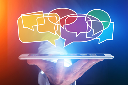 Concept view of sending email on smartphone interface with message icon aroundの写真素材