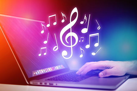 Concept view of listenning music on a device - Technology conceptの写真素材