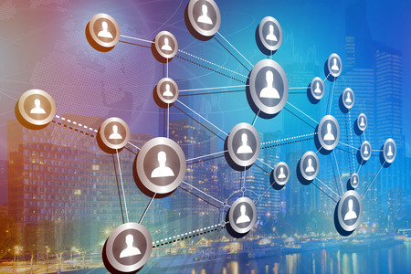 Concept view of business international network interface with finance and city background - Technology conceptの写真素材