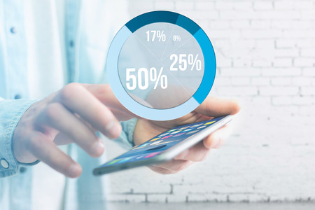 View of Blue survey graph interface with business theme going out a smartphone - Technology concept
