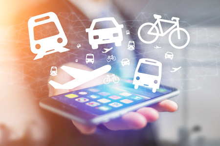 Concept view of checking different way to go on holidays on a device - Travel conceptの写真素材