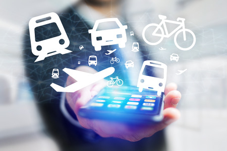Concept view of checking different way to go on holidays on a device - Travel conceptの写真素材