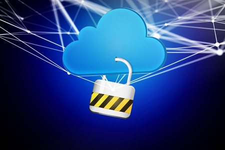 View of a Padlock security connected to a cloud displayed on a futuristic interface - Connection conceptの写真素材