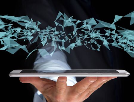 View of a Abstract triangle displayed on a futuristic interface with line and points - Technology and connection conceptの写真素材