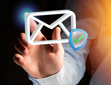 View of a Approved and verified Email symbol displayed on a futuristic interface - Message and internet conceptの写真素材