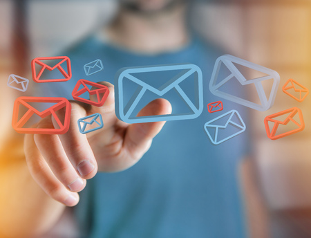 View of Approved email and spam message displayed on a futuristic interface - Message and internet conceptの写真素材