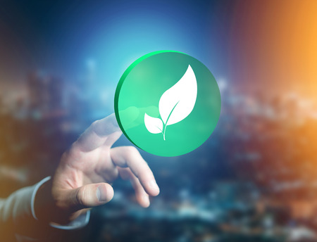 View of a Technology ecologic interface with icon displayed on a technology interfaceの写真素材