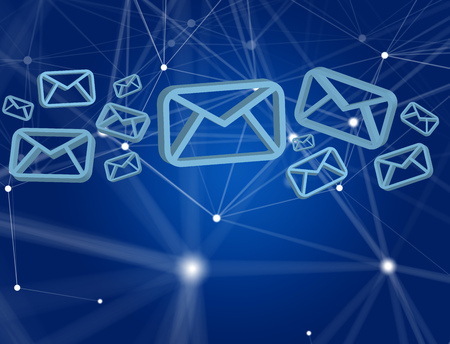 View of a Blue Email symbol displayed on a futuristic interface - Message and internet conceptの写真素材
