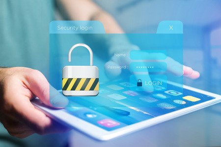 View of a Security login window displayed on a futuristic interface - Connection concept