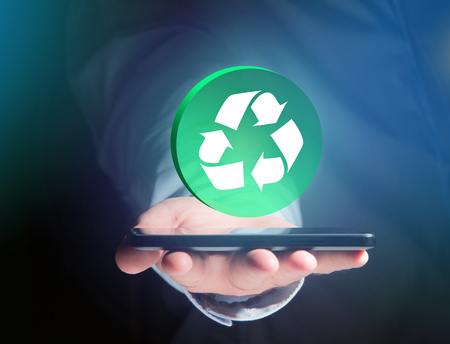 View of a Technology ecologic interface with icon displayed on a technology interfaceの写真素材