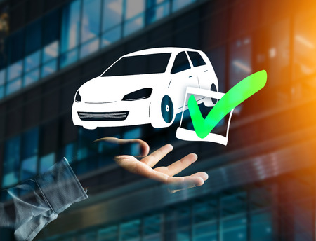 View of a Verified car ready to go on a futuristic interface - transportation and travel conceptの写真素材