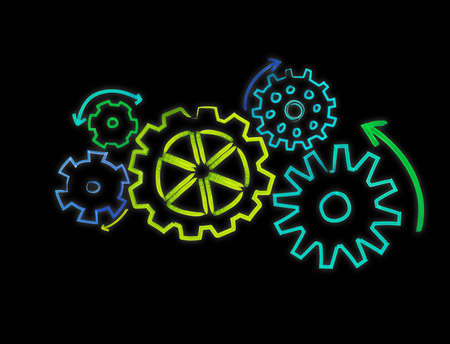 View of a Cogwheel interface setting displayed on an interface with different colors - Technology conceptの写真素材