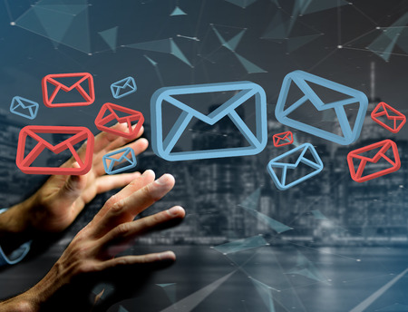 View of Approved email and spam message displayed on a futuristic interface - Message and internet conceptの写真素材
