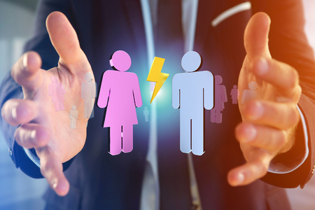 View of a Couple of a man and a woman meeting on the internet - 3D renderingの写真素材