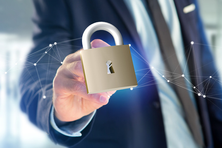 View of a Padlock security connection isolated on a color background - 3d renderingの写真素材