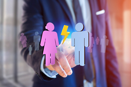 View of a Couple of a man and a woman meeting on the internet - 3D renderingの写真素材