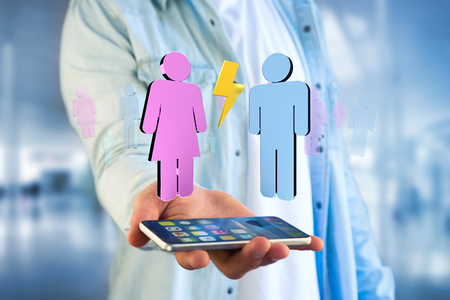 View of a Couple of a man and a woman meeting on the internet - 3D renderingの写真素材