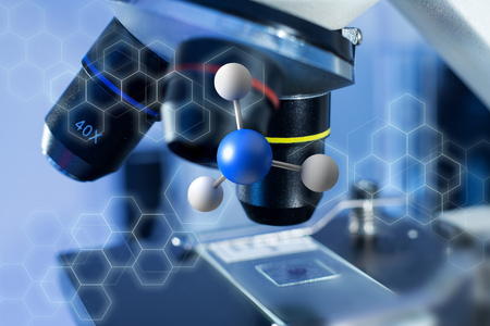 View of a 3d rendering molecule on a displayed on a medical interface