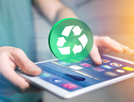 View of a Technology ecologic interface with icon displayed on a technology interfaceの写真素材