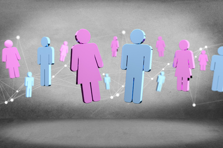 View of a Couple of a man and a woman meeting on the internet - 3D renderingの写真素材