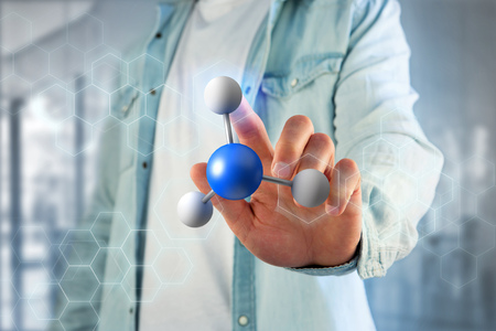 View of a 3d rendering molecule on a displayed on a medical interfaceの写真素材