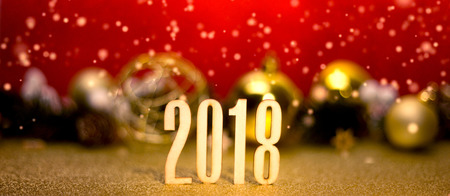View of a Happy new year 2018 background with christmas decorationの写真素材