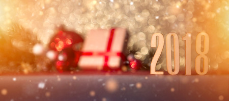 View of a Happy new year 2018 background with christmas decoration