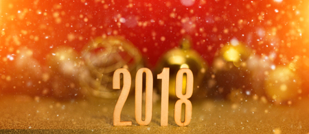 View of a Happy new year 2018 background with christmas decorationの写真素材