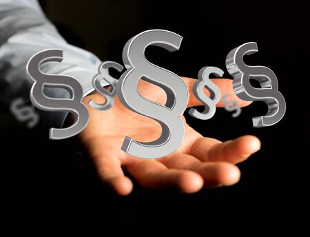 View of Justice and law symbol displayed on a futuristic interface - 3d renderingの写真素材