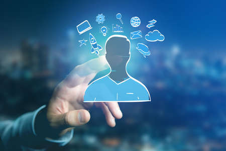 View of Hand drawn icon of business, multimedia and technology in interaction with a peopleの写真素材