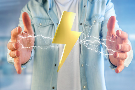 View of a Thunder lighting bolt symbol displayed on a futuristic interface - 3d rendering