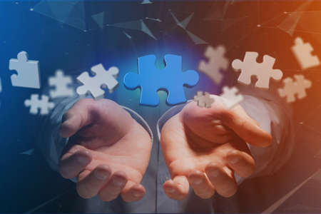 View of a Puzzle pieces on a futuristic interface - 3d rendering