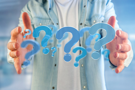 View of a Blue question mark displayed on a futuristic interface - 3d rendering
