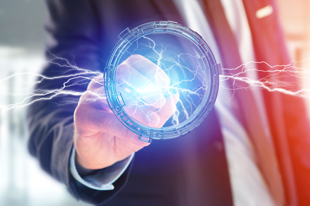 View of a Thunder lighting bolt in a science fiction wheel interface - 3d renderingの写真素材