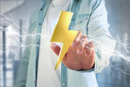 View of a Thunder lighting bolt symbol displayed on a futuristic interface - 3d renderingの写真素材