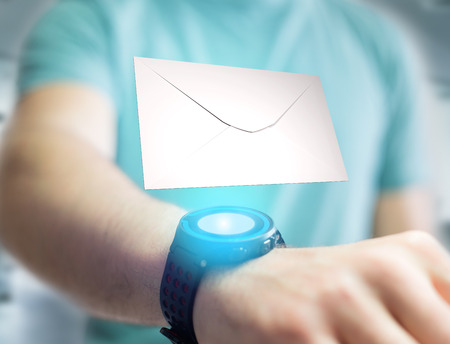 View of Envelope message displayed on a futuristic email interface - 3d renderingの写真素材