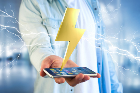 View of a Thunder lighting bolt symbol displayed on a futuristic interface - 3d renderingの写真素材