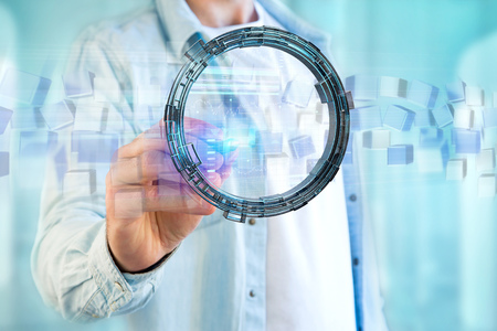 View of a Hologram made of wheel with a futuristic finance data interface - 3d renderの写真素材