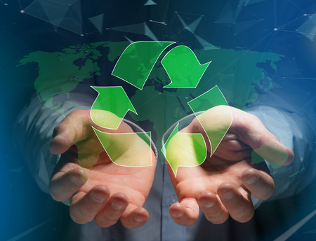 View of a Technology ecologic interface with world map on the background - Ecology conceptの写真素材