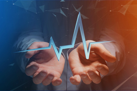 View of a 3d rendering heart beat line on a futuristic interfaceの写真素材