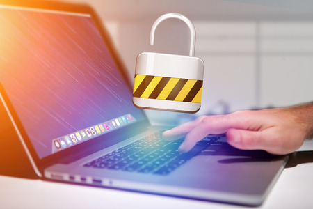 View of a Padlock security connection displayed on a futuristic interface - Connection conceptの写真素材