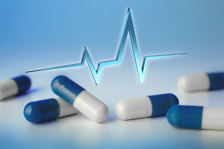 View of a 3d rendering heart beat line on a medical backgroundの写真素材